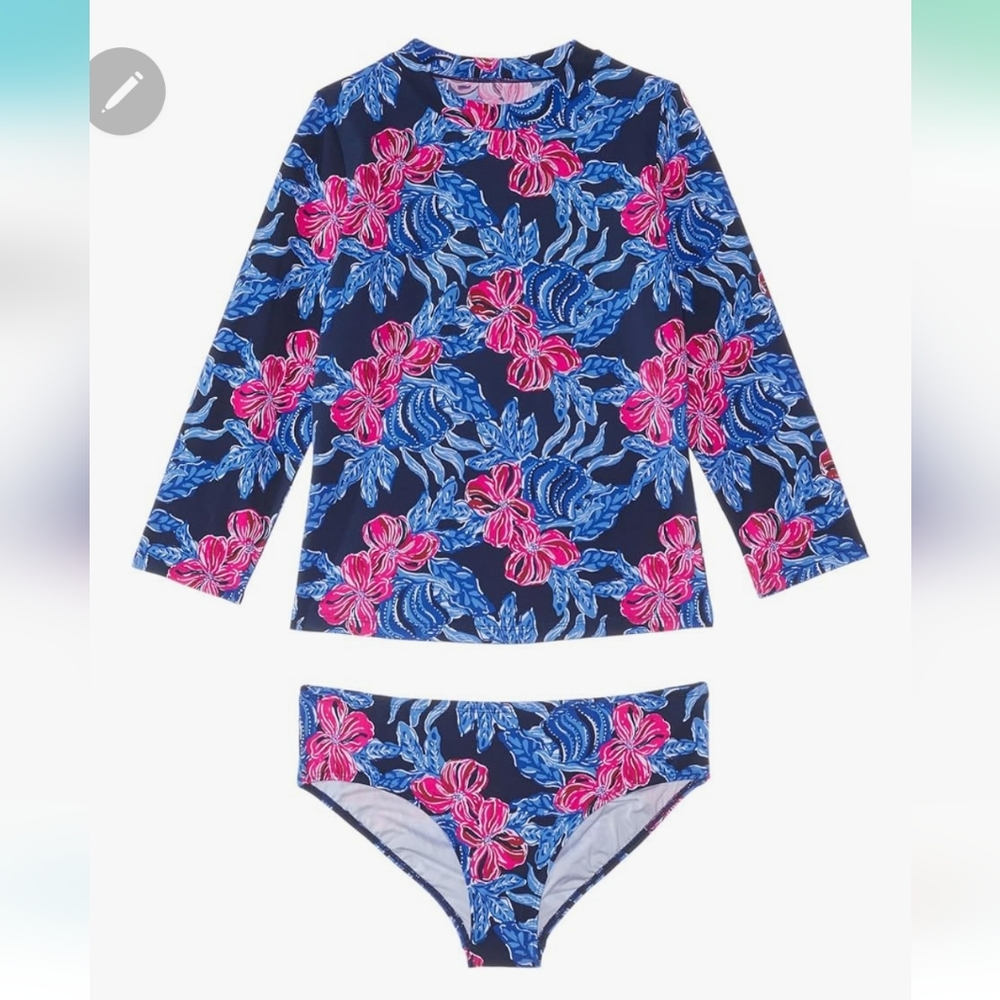 Lilly Pulitzer Tropical Blue and Pink Rashguard Set